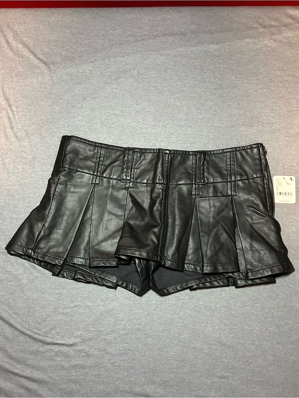 Free People Black Faux Leather Pleated Skort Shorts